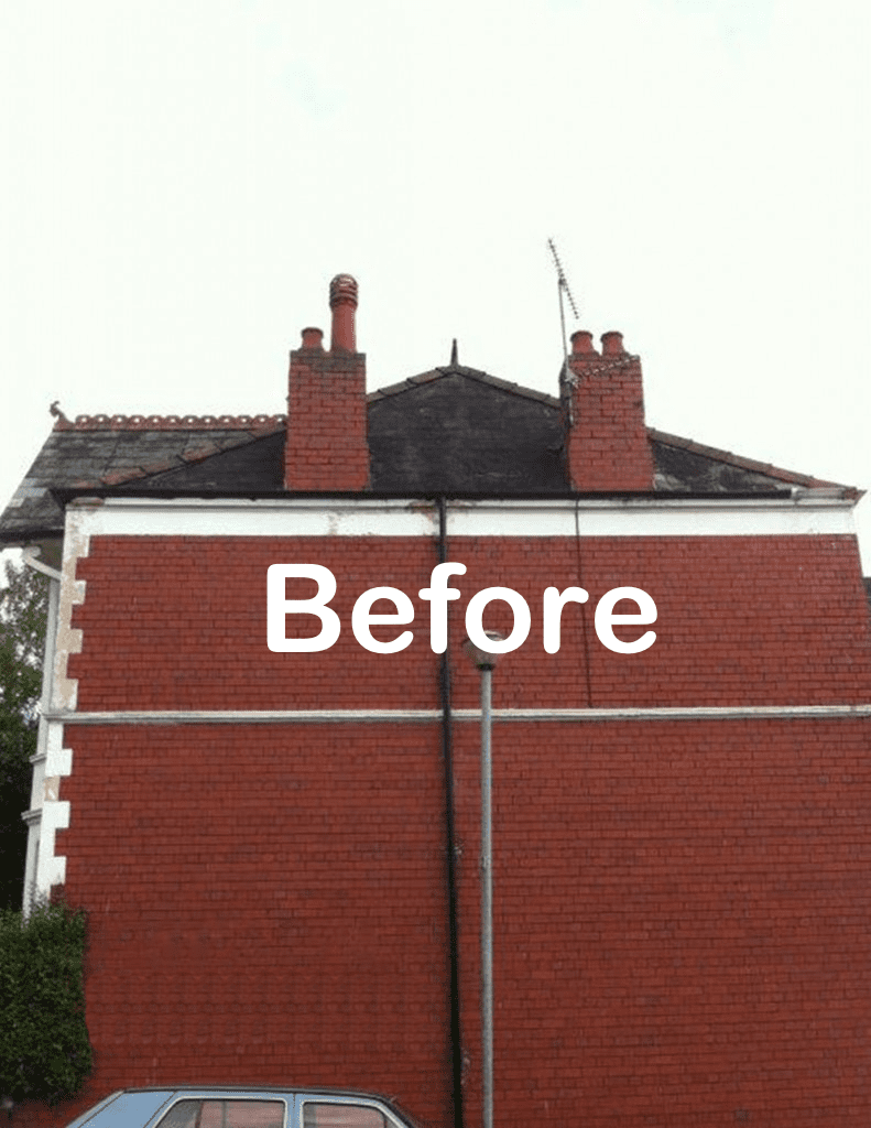 red brick house before roof renovation